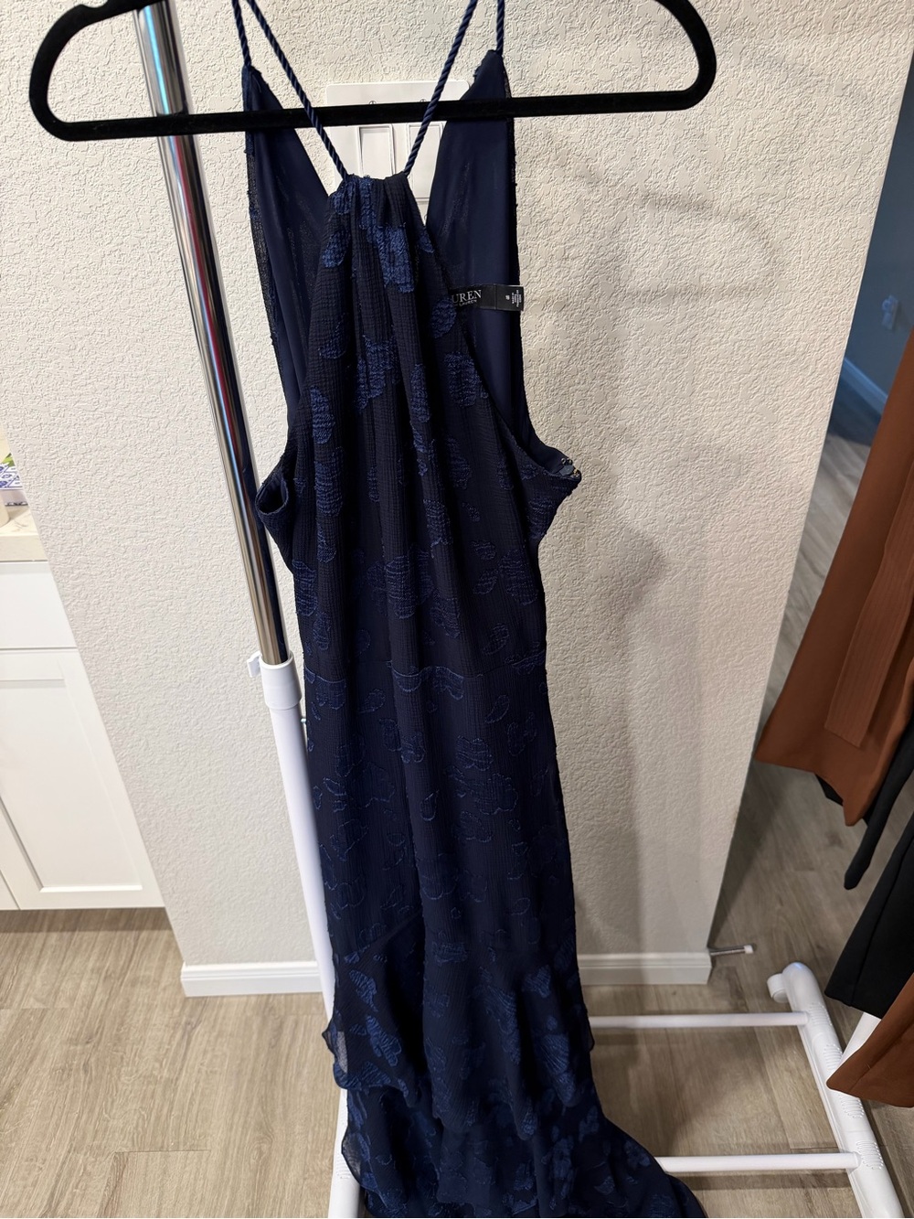 Ralph Lauren Navy Beaded Halter Maxi Dress